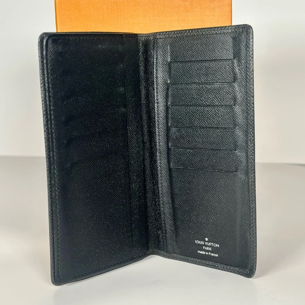 Authentic Louis Vuitton Black Brazza Taiga Long Bifold Wallet